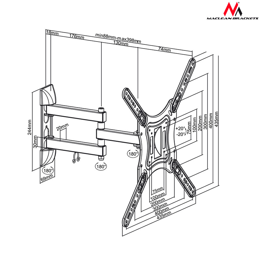 Obrotowy uchwyt do telewizora lub monitora 23-55" 30kg Maclean Brackets model MC-701