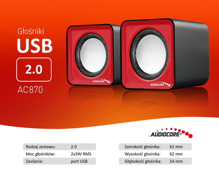 Głośniki komputerowe 6W USB Red&Black Audiocore, AC870 R