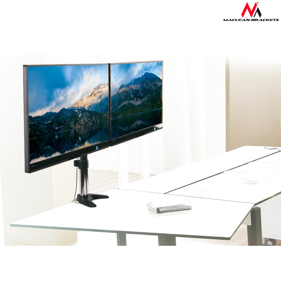 Uchwyt biurkowy do dwóch monitorów LCD Maclean, aluminiowy, 13-27", 8kg, MC-714
