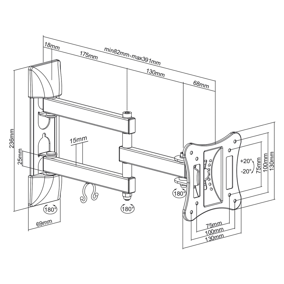 Uchwyt do telewizora lub monitora Maclean, uniwersalny, max vesa 100x100, 13-27", 15 kg, czarny, MC-719