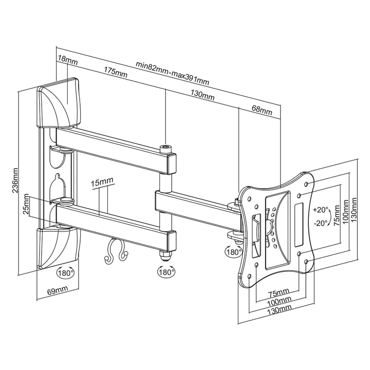 Uchwyt do telewizora lub monitora Maclean, uniwersalny, max vesa 100x100, 13-27", 15 kg, czarny, MC-719