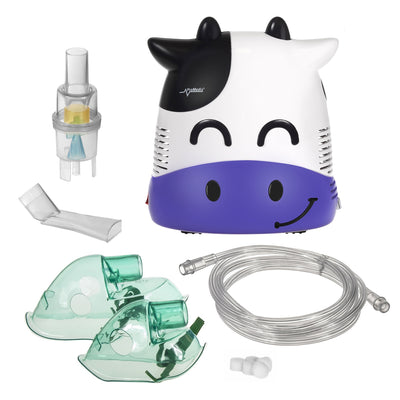 Inhalator dla dzieci Promedix, krówka, zestaw nebulizator, maski, filterki, PR-810