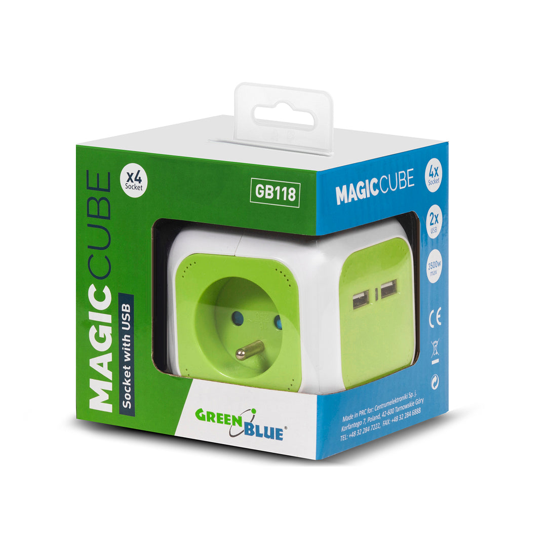 MagicCube poczwórne gniazdko prądowe GreenBlue, 2 wejścia USB, 1,4m, GB118