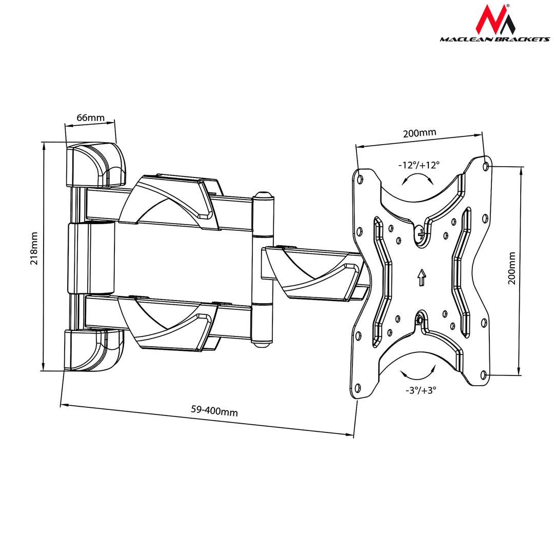 Uchwyt do TV Maclean, do telewizora lub monitora, 13-55", 30kg, czarny, MC-742