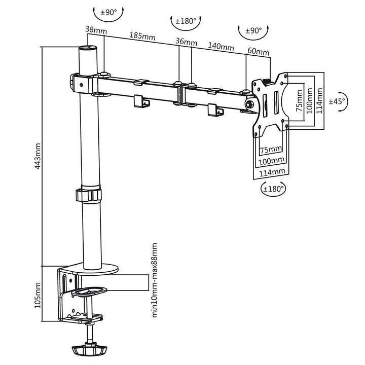 Uchwyt biurkowy do monitora LCD Maclean MC-753 13-32" 8kg vesa 75x75 oraz 100x100 podwójne ramię