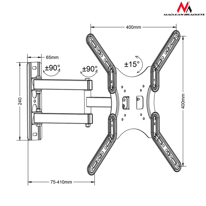 Uchwyt do telewizora lub monitora Maclean, uniwersalny, max vesa 400x400, 13-60", 30kg, czarny, MC-759