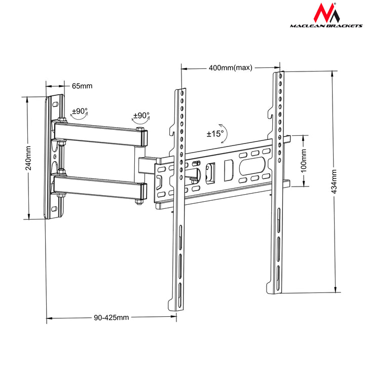 Uchwyt do telewizora lub monitora Maclean, uniwersalny, max vesa 400x400, 26-60", 30kg, czarny, MC-761