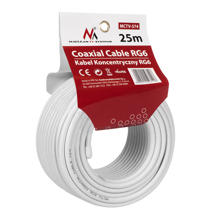 Kabel przewód koncentryczny satelitarny 1.0CCS RG6 25M Maclean MCTV-574