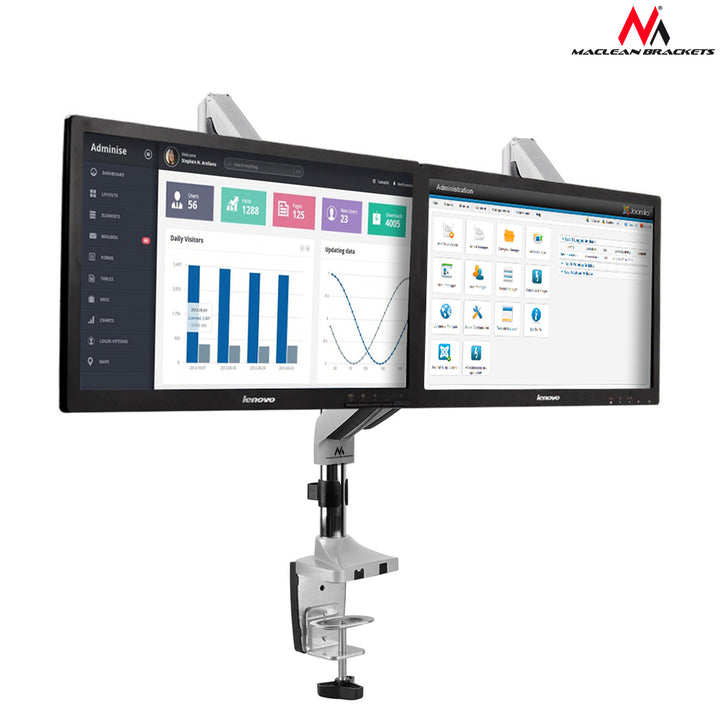 Uchwyt biurkowy Maclean MC-766 na dwa monitory ze sprężyną USB 3.0 13"-32" 9kg