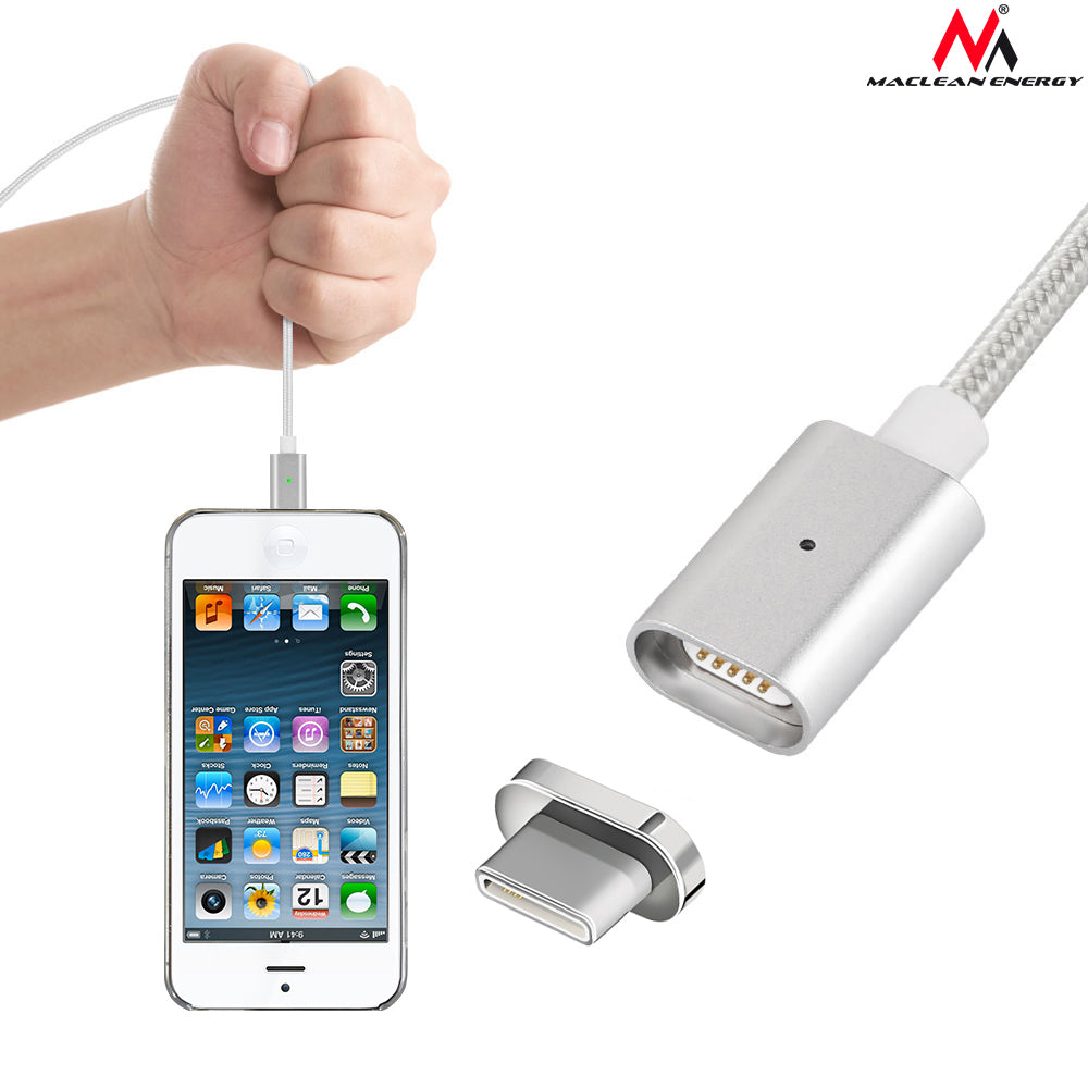 Kabel USB Type-C Maclean Energy MCE178  magnetyczny silver