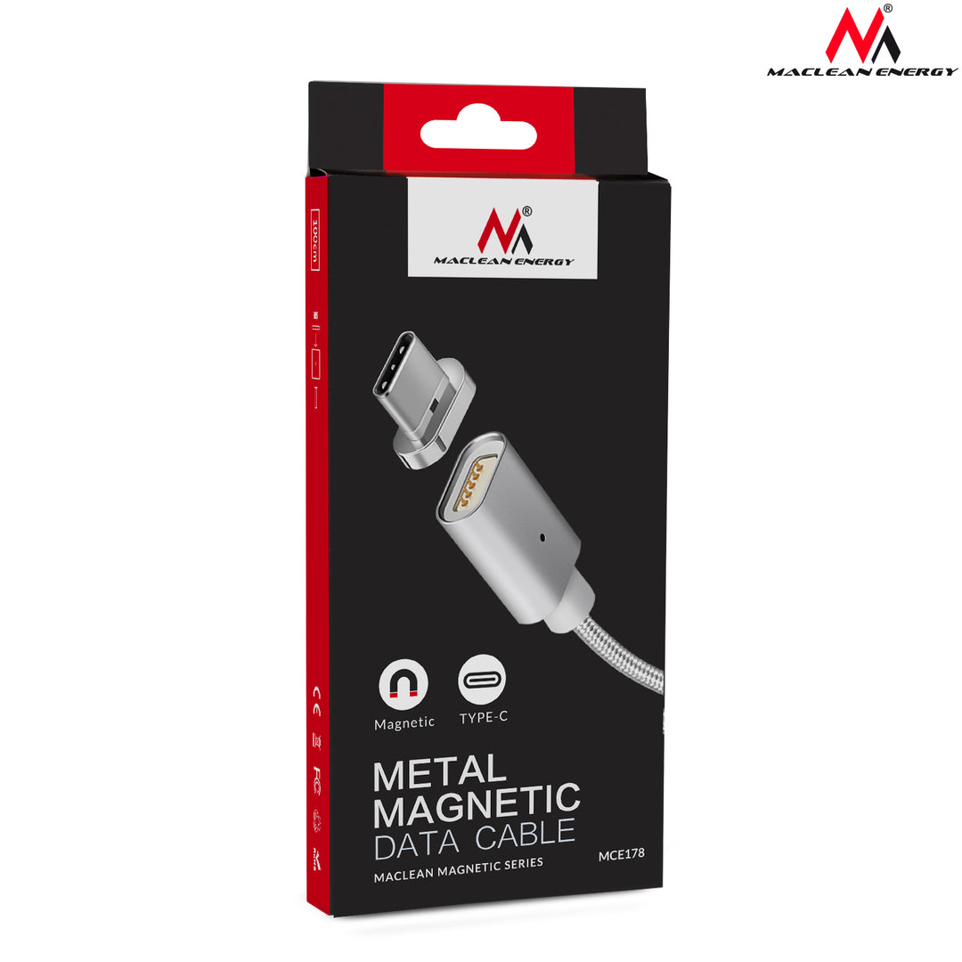 Kabel USB Type-C Maclean Energy MCE178  magnetyczny silver