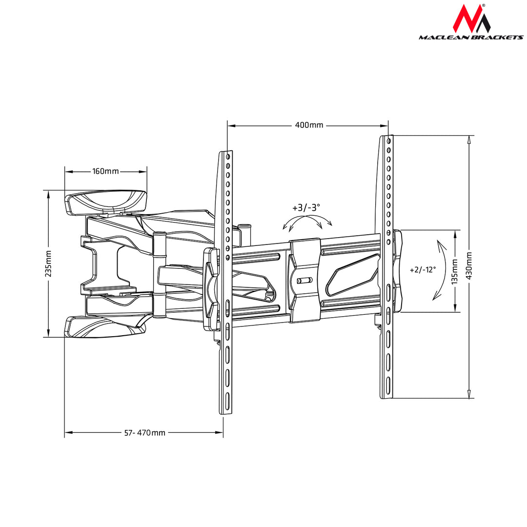 Uchwyt do telewizora Maclean, max VESA 400x400, 26-70", do 45kg, czarny, MC-781