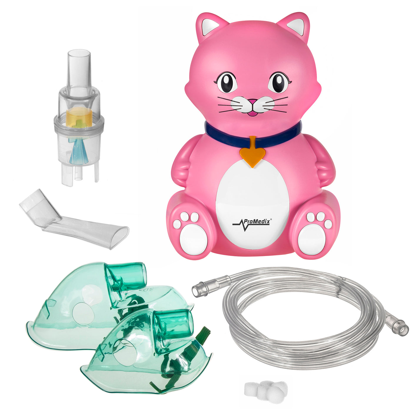 Inhalator dla dzieci kot Promedix PR-816, zestaw nebulizator, maski, filterki