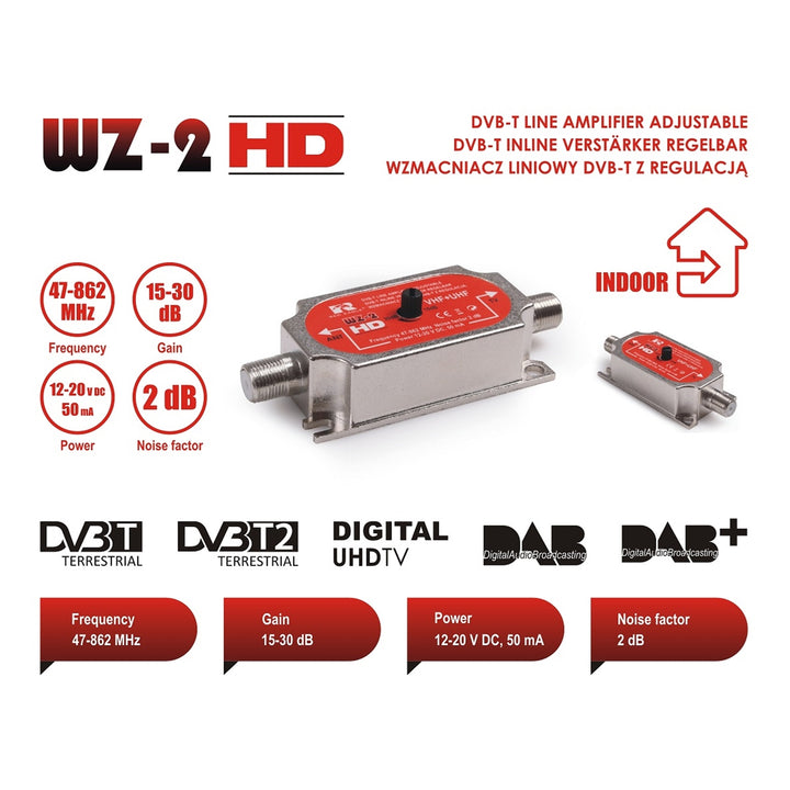 Wzmacniacz antenowy liniowy regulowany Red Eagle WZ-2