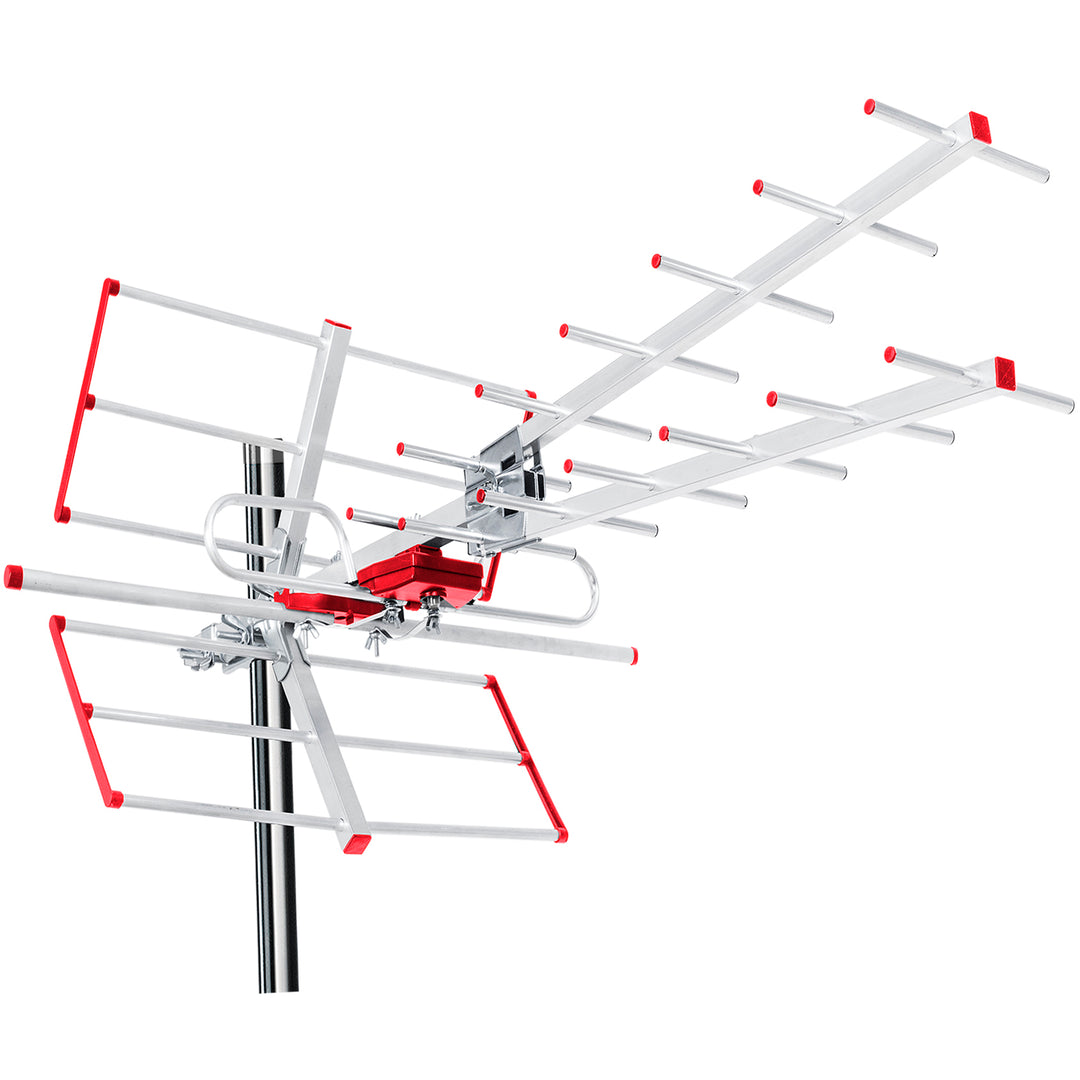 Antena zewnętrzna TV DVB-T/T2 HEVC Combo UHF VHF aktywna max 100dBµV Maclean MCTV-855 filtr Lte