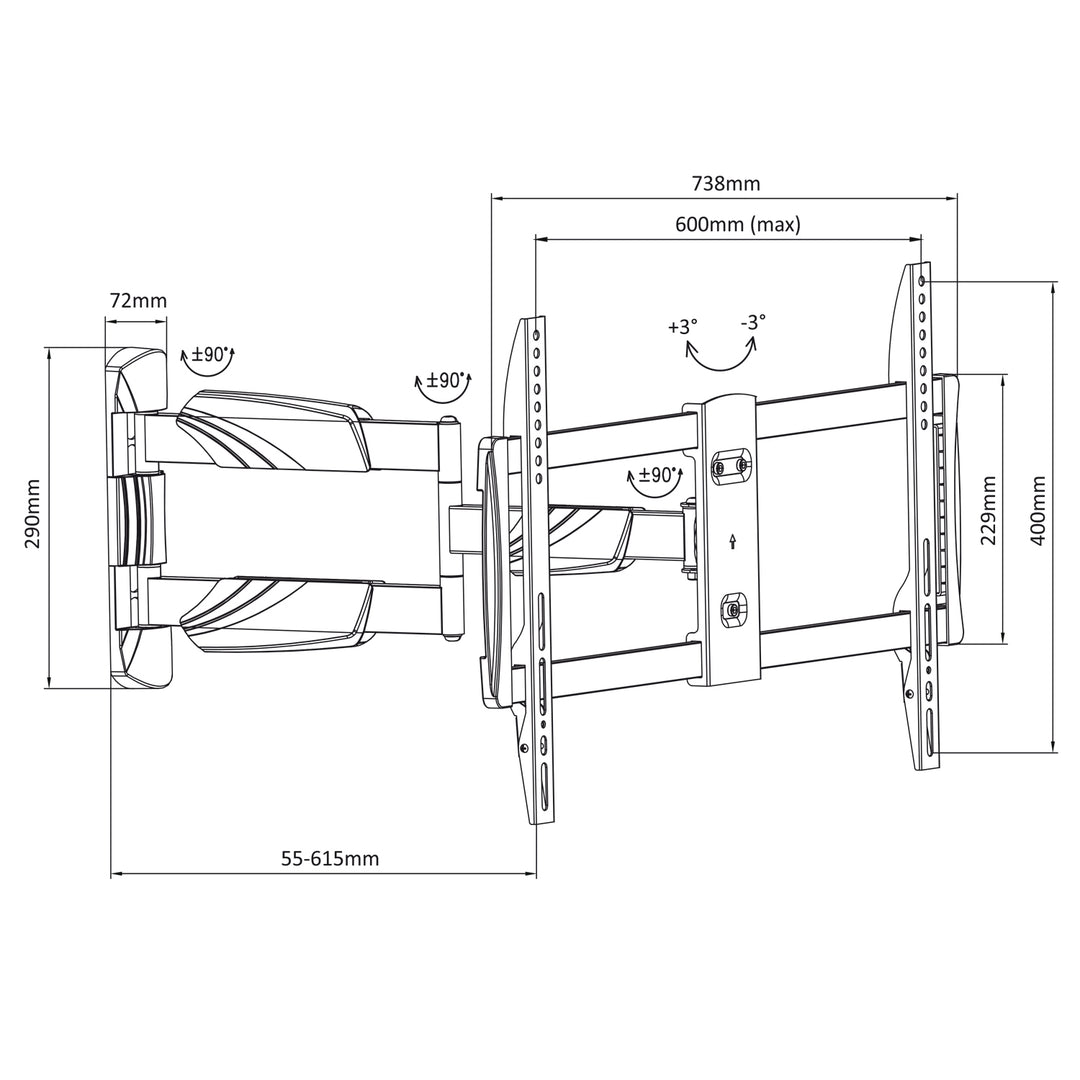 Uchwyt do telewizora 23-70" Maclean MC-833 czarny do 35kg max vesa 600x400