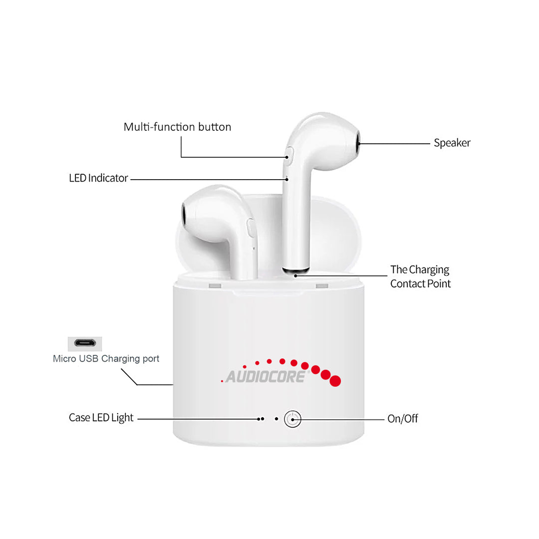 Słuchawki bluetooth bezprzewodowe bliźniacze douszne + stacja Audiocore AC515 mini białe TWS 5.0