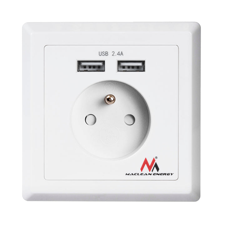 Gniazdko prądowe do zabudowy z 2xUSB Maclean Energy MCE251 USB 5V, 2.4A 86x86mm