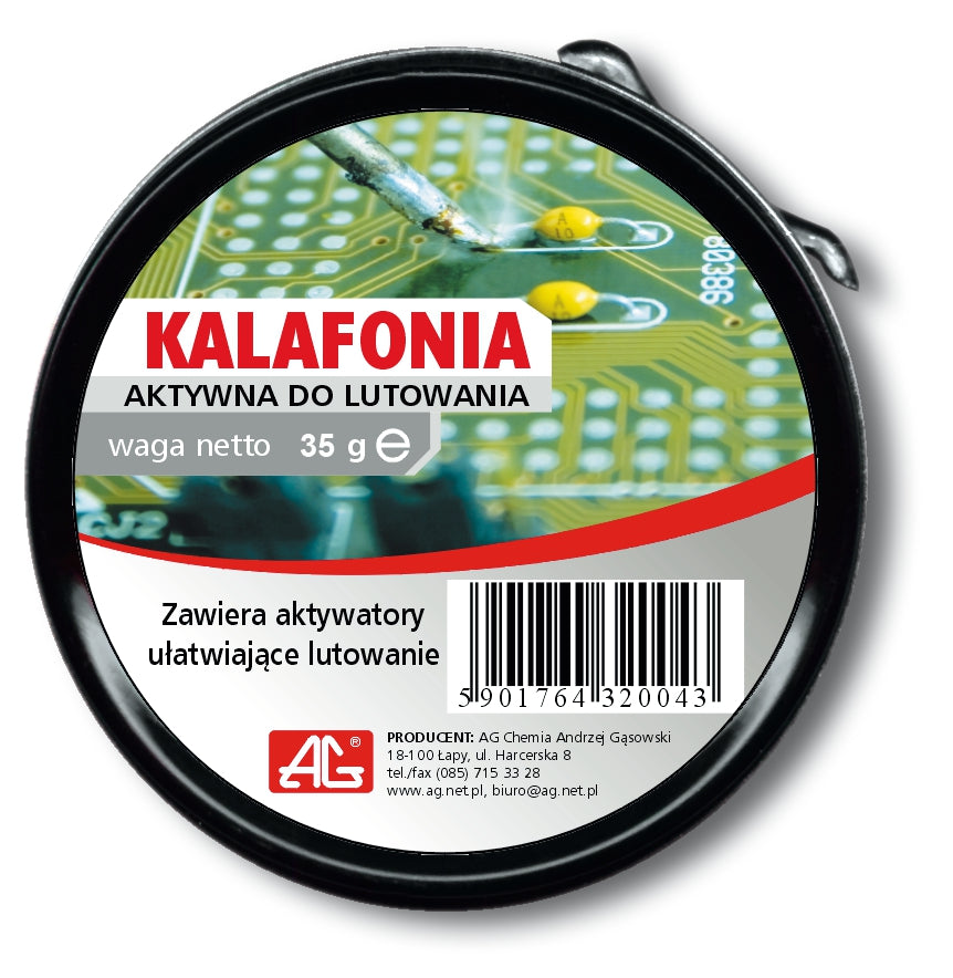 Kalafonia aktywna z dodatkiem aktywatorów ułatwiających lutowanie 35/40g