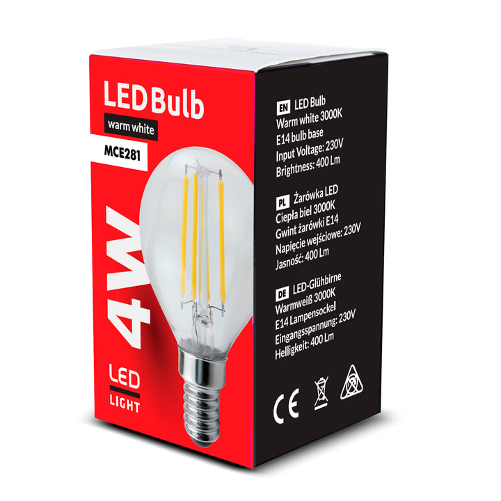 Żarówka filamentowa LED E14, 4W 230V Maclean Energy MCE281 WW ciepła biała 3000K 470lm retro edison ozdobna G45