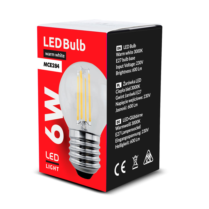 Żarówka filamentowa LED E27, 6W 230V Maclean Energy MCE284 WW ciepła biała 3000K 720lm retro edison ozdobna