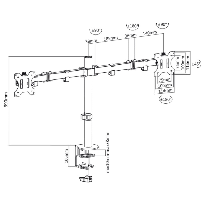 Uchwyt biurkowy na 2 monitory LCD Maclean MC-884 17-32" 2x 8kg (max 16kg) vesa 75x75 oraz 100x100