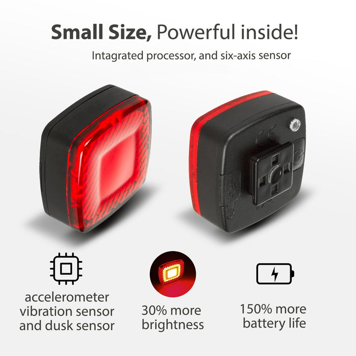 Lampka rowerowa tylna USB AUTO STOP sensor zmierzchu Maclean Energy MCE355 COB LED max.125lm acu 450mAh