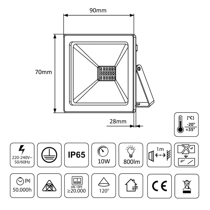 Naświetlacz LED slim 10W, 800lm Warm White (3000K) Maclean Energy MCE510 WW, IP65, PREMIUM