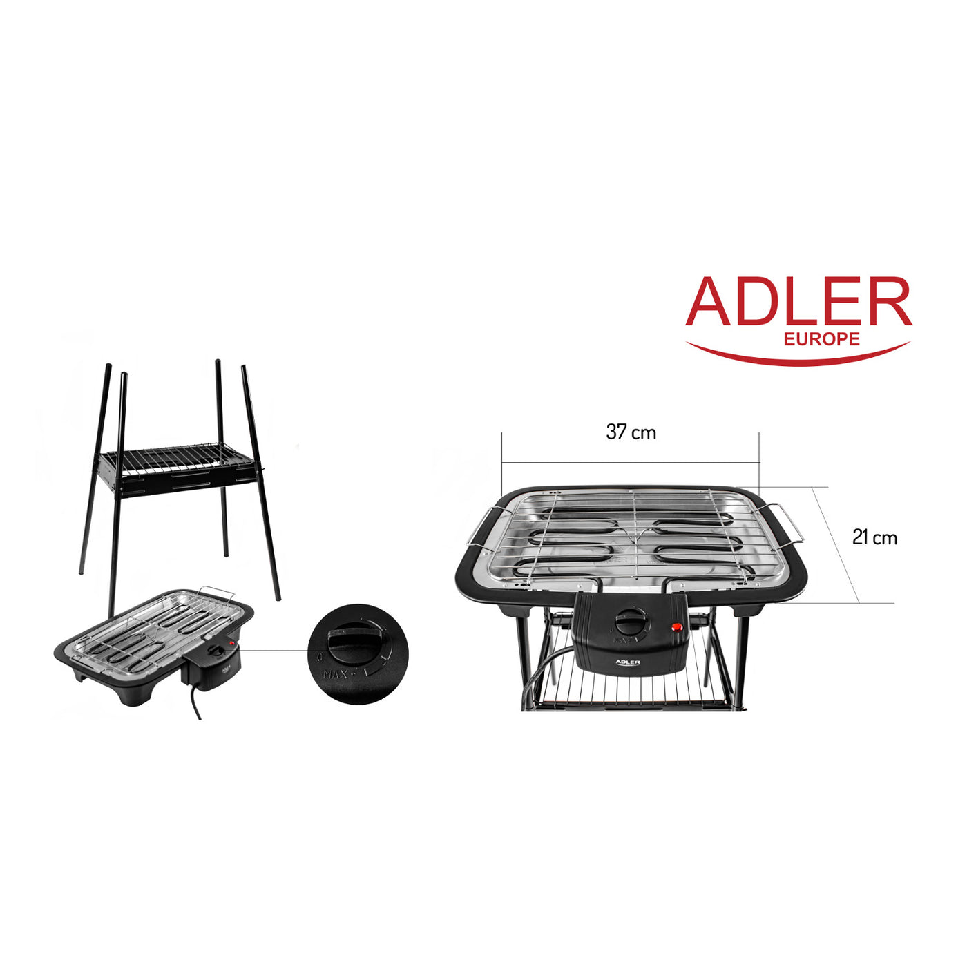 Grill elektryczny ze stojakiem ogrodowym Adler AD 6602