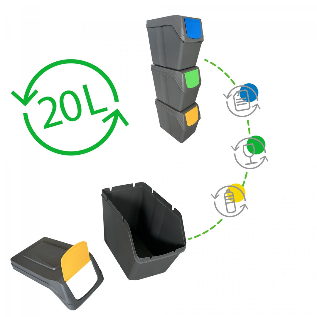 Zestaw koszy do segregacji Sortibox 3x20L szare ISWB20S3