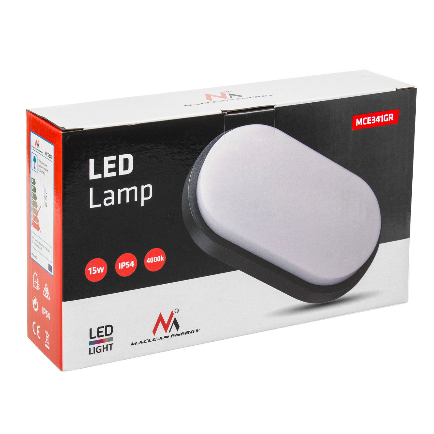 Lampa LED ścienno sufitowa MCE341 GR 1100lm 15W IP54 Maclean Energy kolor szary, kolor barwowy naturalny biały (4000K)