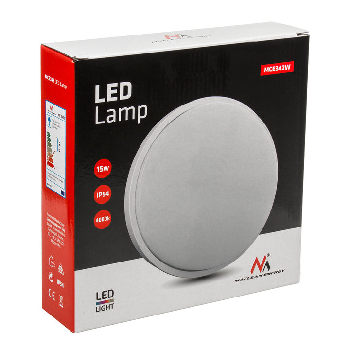 Lampa LED ścienno sufitowa MCE342 W 1100lm 15W IP54 Maclean Energy kolor biały, kolor barwowy naturalny biały (4000K)