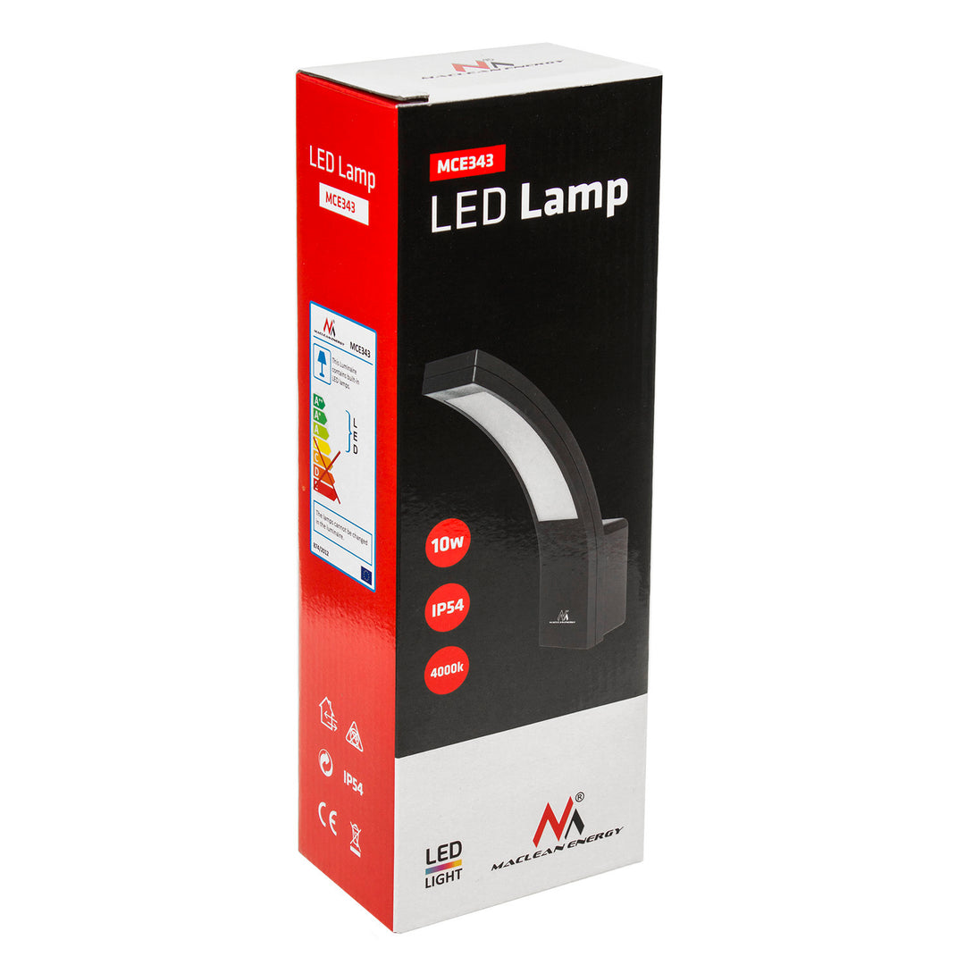 Lampa elewacyjna LED MCE343 B 800lm 10W IP54 Maclean Energy kolor czarny, kolor barwowy naturalny biały (4000K)