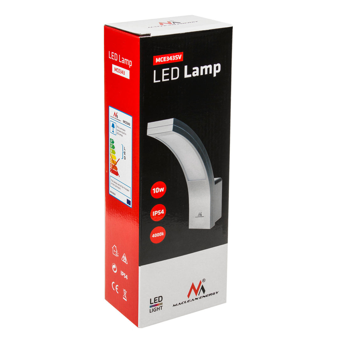 Lampa elewacyjna LED MCE343 SV 800lm 10W IP54 Maclean Energy kolor srebrny, kolor barwowy naturalny biały (4000K)