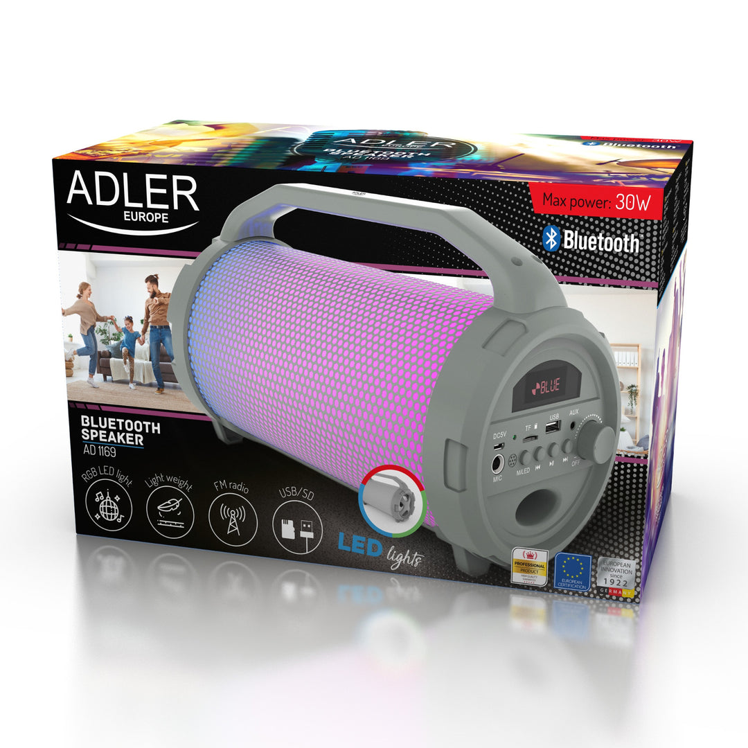 Głośnik bluetooth Adler AD 1169 - FM USB BT AUX SD LED RGB