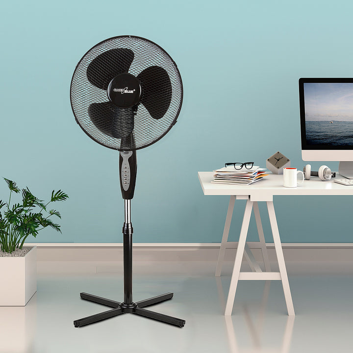 Wentylator podłogowy GreenBlue 40W z 3 poziomami siły nawiewu 1.25m wysokości 1,5m przewodu z pilotem i timerem do 7,5h GB580