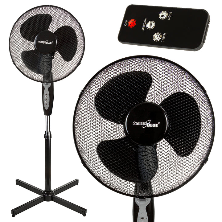 Wentylator podłogowy GreenBlue 40W z 3 poziomami siły nawiewu 1.25m wysokości 1,5m przewodu z pilotem i timerem do 7,5h GB580