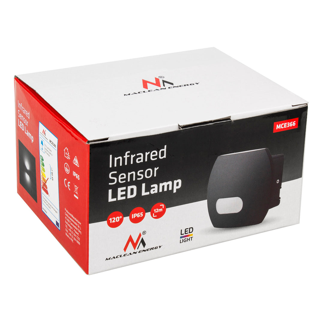 Ścienna lampa LED z czujnikiem PIR Maclean Energy MCE366 - PC+ALU, 20W (1600lm) Neutral White 4000K IP65 szara