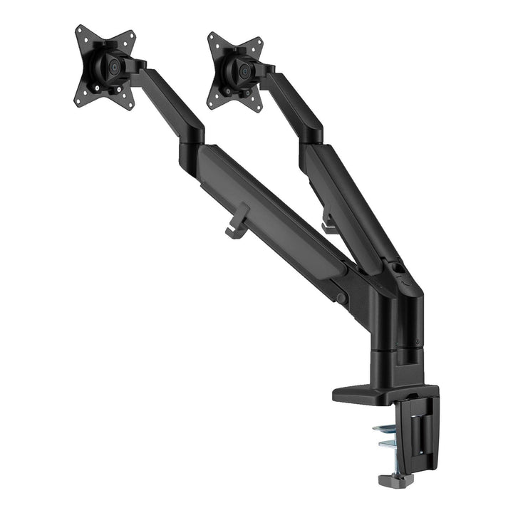 Uchwyt biurkowy do monitora podwójne ramię matowy czarny Ergo Office, ze sprężyną gazową, 17"-32", 9 kg, 2x USB 3.0, ER-406B