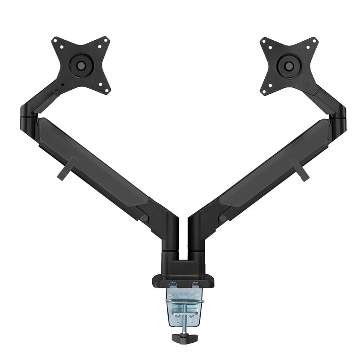 Uchwyt biurkowy do monitora podwójne ramię matowy czarny Ergo Office, ze sprężyną gazową, 17"-32", 9 kg, 2x USB 3.0, ER-406B