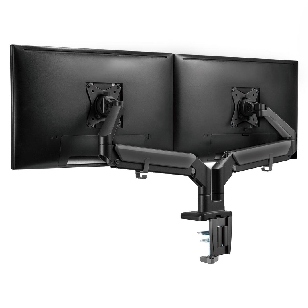 Uchwyt biurkowy do monitora podwójne ramię matowy czarny Ergo Office, ze sprężyną gazową, 17"-32", 9 kg, 2x USB 3.0, ER-406B
