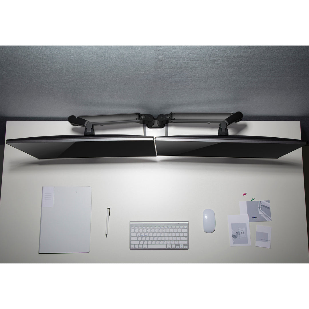 Uchwyt biurkowy do monitora podwójne ramię matowy czarny Ergo Office, ze sprężyną gazową, 17"-32", 9 kg, 2x USB 3.0, ER-406B