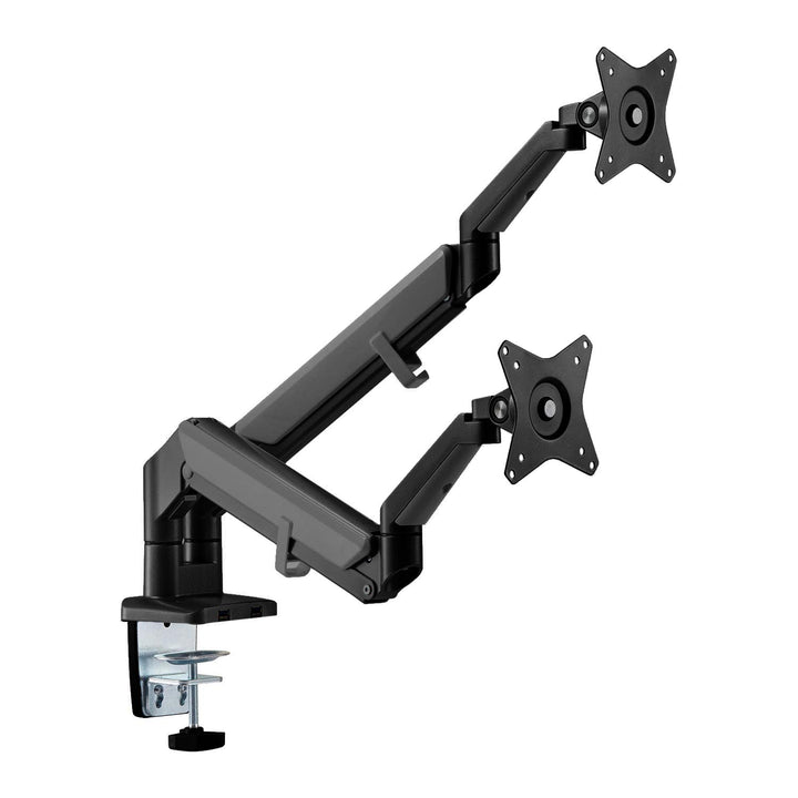 Uchwyt biurkowy do monitora podwójne ramię matowy czarny Ergo Office, ze sprężyną gazową, 17"-32", 9 kg, 2x USB 3.0, ER-406B