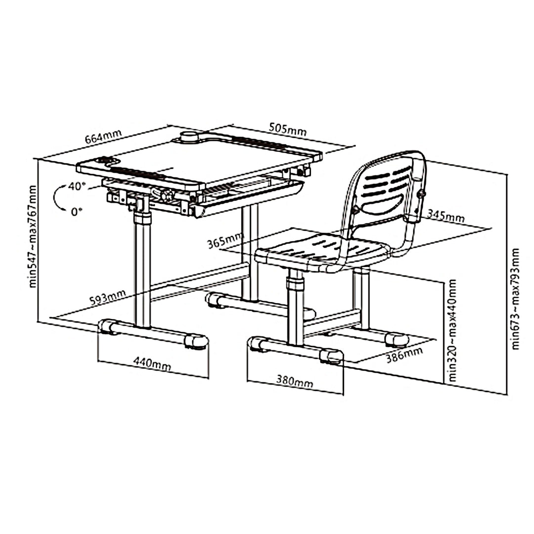 Ergonomiczne biurko dla dzieci z ręczną regulacją wysokości oraz krzesłem Ergo Office, niebieskie, max 75kg, ER-418