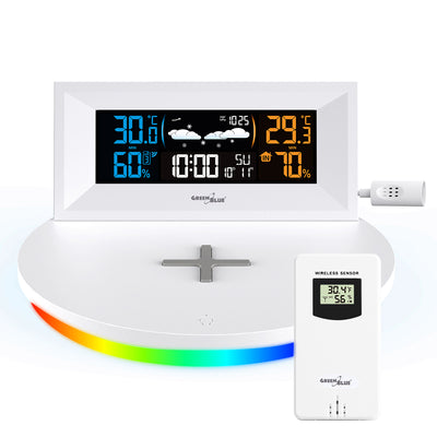 Bezprzewodowa stacja pogody z ładowarką bezprzewodową/indukcyjna GreenBlue, zegar, alarm, kalendarz, czujnik zewnętrzy, GB213
