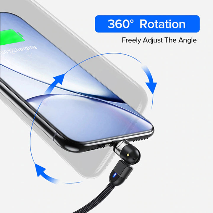 Magnetyczny kabel USB C 3w1 - 1m kątowy Maclean Energy  MCE474  w kolorze czarnym, wspiera Fast Charging 9V/2A,  5V/3A, nylonowy oplot,