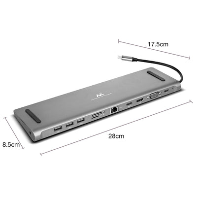 Stacja dokująca HUB USB Typ-C Maclean, HDMI / USB 3.0 / USB-C / VGA/ RJ-45 / PD (Power Delivery - 87W max), aluminiowa obudowa, MCTV-850
