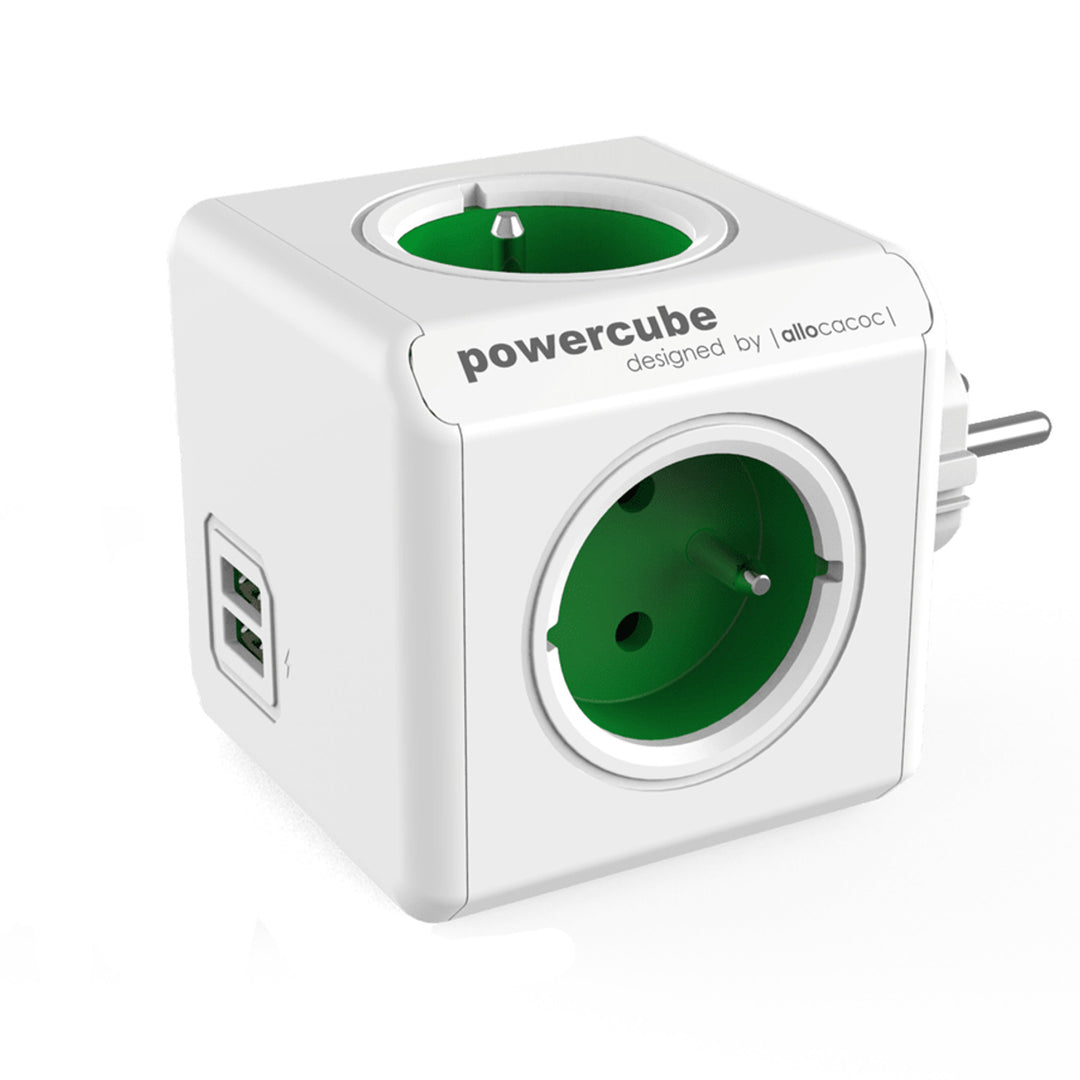 Rozgałęźnik PowerCube Original 4 gniazda + 2 porty USB zielony