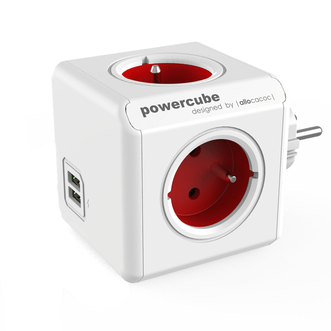 Rozgałęźnik PowerCube Original 4 gniazda + 2 porty USB czerwony