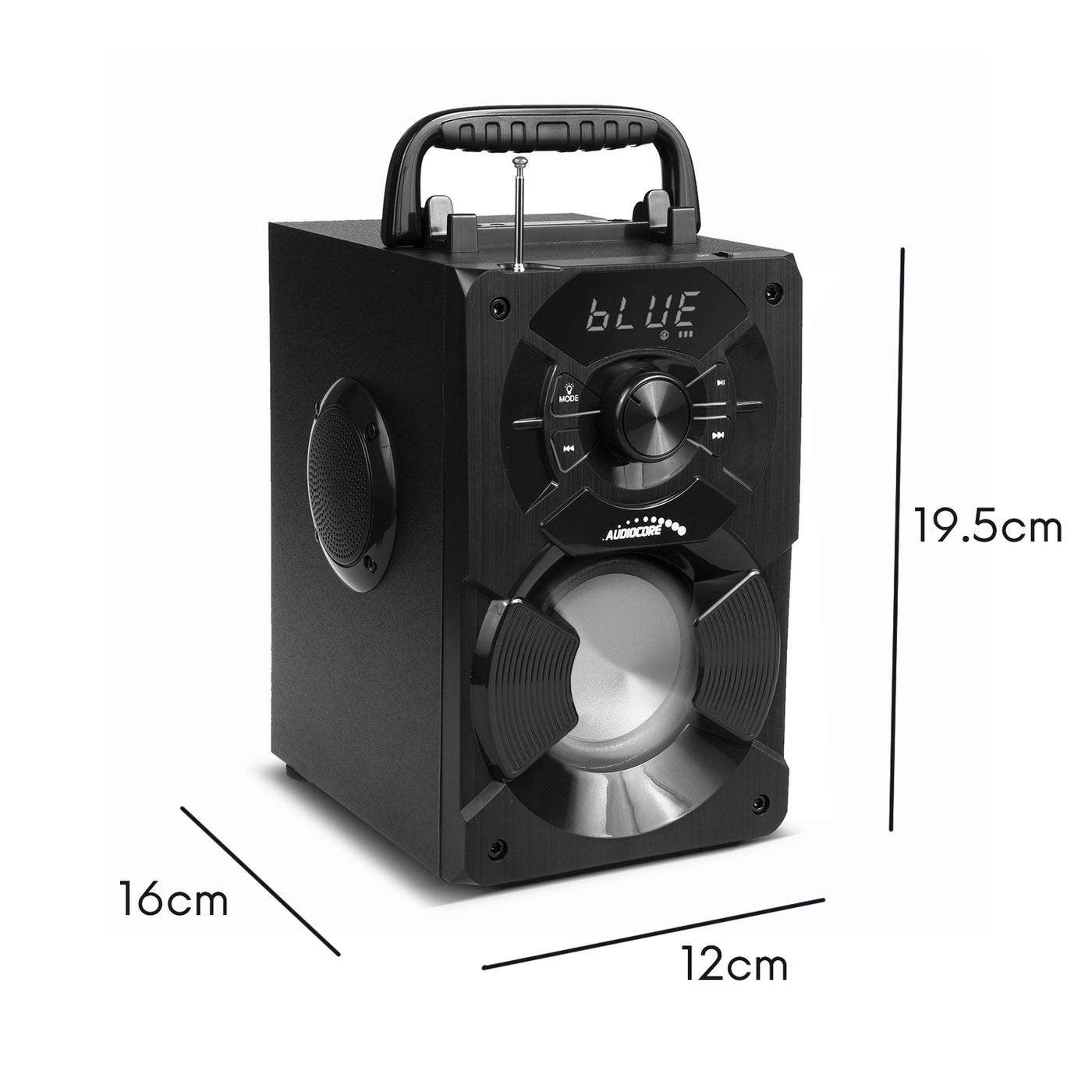 Przenośny głośnik bluetooth / radio / SD / MMC / aux-in / USB / oświetlenie / pilot / antena teleskopowa / złącze mikrofonu